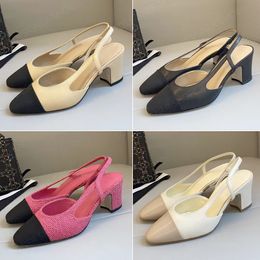 top Quality Classic leather Kitten heels Slingback thick Sandals pumps 6.5cm Chunky block heels Dress shoes Women's luxury designers Sandals womens Wedding With box