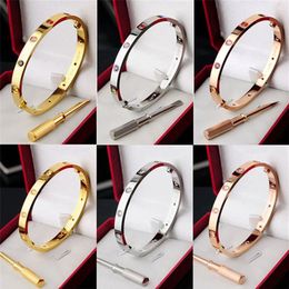 Rose Gold Bracelet Designer Fashion Bangle Men Women stainless steel Jewellery unisex Never fade and allergic silver love nail screw307d