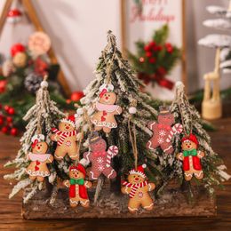 Christmas decorations cartoon four palace grid 12pcs wooden gingerbread man couple doll pendant Christmas tree pendant
