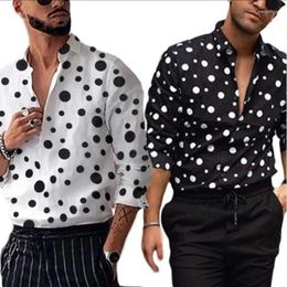 Men's Dress Shirts Long Sleeve Fashion For Men Casual Print Dot Black White Colour Autumn Winter Spring Loose Blouse