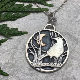 Pendant Necklaces Creative Vintage Raven Moon Forest Delicate For Women Antique Silver Colour Chain Personalised Party Jewellery