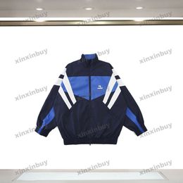 xinxinbuy Men designer Coat Jacket windbreak Panelled Paris Letter embroidery pattern long sleeves women white Black blue S-XL