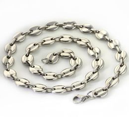 ship 1803903932039039 choose the lenght stainless steel silver coffee beans necklace chain 9mm wide shiny for Wo9196864