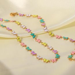 Necklace Earrings Set Vintage Stainless Steel Colorful Oil Drop Butterfly Bracelet Enamel Jewelry For Women Party Wedding Gifts
