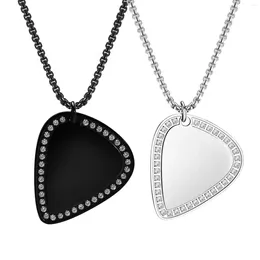 Pendant Necklaces Fashion Cubic Zircon Guitar Paddle Men's Necklace Stainless Steel Chain With 24Inch Cool Jewellery