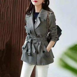 Women's Jackets Women Trench Coat 2023 Autumn Korea Fashion Plaid Vintage Houndstooth Elegant Casual Outerwear Oversize Jacket