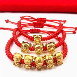 Charm Bracelets Mascot Five Fortunes Golden Tiger Red String Bracelet 2022 Chinese Year Bring Wealth Lucky Good Blessing2945