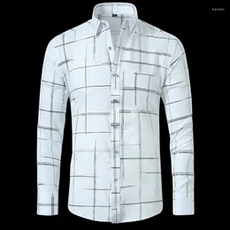 Men's Casual Shirts Spring Long Sleeve Elastic Shirt Youth Fashion City Stamped Thin Fit Versatile