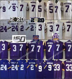 LSU Tigers 40 White Football Jersey 3 Odell Beckham Jr.9 Burreaux 9 Joe Burrow 2 Justin Jefferson Purple Mens Stitched Jerseys Champions 125th 5 Derrius Guice