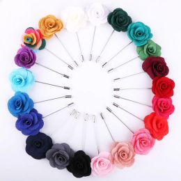 New Fashion Solid Colour Flower Lapel Pin Casual Fashion Handmade Suit Boutonniere Stick Brooches High Quality Mens Accessories