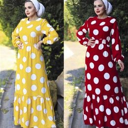 MD Polka Dot Long Dresses For Women Muslim New Fashion Abayas Caftan Marocain Dubai Turkey Kimono Robe Arabe 2021 Islam Clothing303V