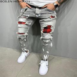 High Quality Beggar Patches Designer Ripped Jeans Men Destroyed Pencil Pants Hip Hop Patchwork272d