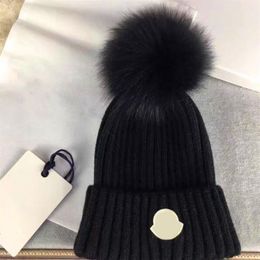 Designer Winter Knitted Beanie Woolen Hat Women Chunky Knit Thick Warm faux fur pom Beanies Hats Female Bonnet Beanie Caps 10 colo291F
