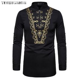 African Printing Dashiki Men Shirt Slim Long Sleeve Chemise Homme Ethnic Totem Design Mens Dress Shirts Wedding Party Camisas248O