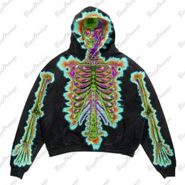 Men's Hoodies Sweatshirts Y2K electric shock dark skeleton sweater hooded sweater street clothing skeleton fashion hoodie harajuku hoodies women 231013