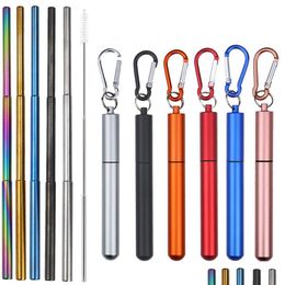 Drinking Straws Reusable Stainless Steel Sts Telescopic St With Aluminum Keychain Cleaning Brushes Inventory Wholesale Drop Delivery Dh09R