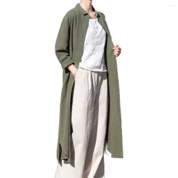 Women's Blouses 2023 Autumn Cotton Linen Retro Blouse Shirts Fashion Long Coat Gown Clothes Button Tops Cardigan