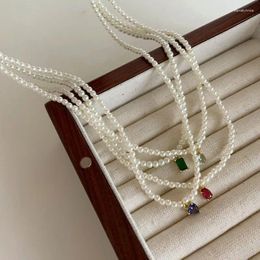 Pendant Necklaces UILZ Fashion Imitation Pearl Necklace For Women Retro Geometry Mutilcolor Zircon Chkoer Clavicle