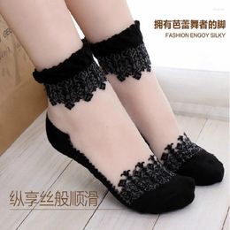 Women Socks 5 Pairs No Box South Korea Style Lace Transparent Invisible Crystal Cotton Fresh Beautiful Breathable Female