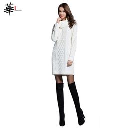 Women Winter Sweater Dress Knitted Long Sleeve Dresses for Women Femme Robe Woman Pullover Turtleneck White Plus Size Dress 210319276C