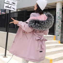 Women's Trench Coats Parkas Mujer Nice Arrival Women Winter Jacket Large Fur Collar Hooded Female Long Coat Cotton Plus Size P11
