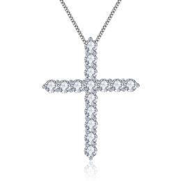 Passed Tester Diamond Necklace White Gold Plated 925 Sterling Silver Full Bling Moissanite Cross Pendant Necklace fo Friend