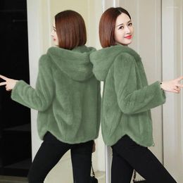 Women's Jackets 7XL Large Size Women Hooded Plush Jacket Spring Autumn Korean Loose Faux Lambwool Fleece Zipper Coat Female Short Outwear