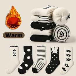 Kids Socks 1-12T Children Socks Winter Thickened Cotton Warm Plush Sock Baby Infant Socks Kids Mid Calf Sock Boys Girls Black White Sock 231016