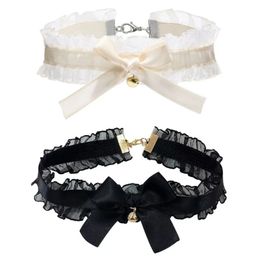 Chokers Elegant Lace Bowkot Choker Necklace Gothic Collar with Bells Vintage Short Chain Jewellery 231016