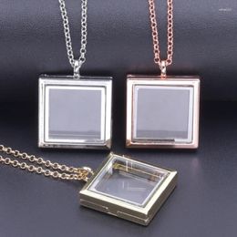 Pendant Necklaces 1PC Square Glass Relicario Po Locket Necklace Floating Chams Picture For Jewellery Women Men Gift