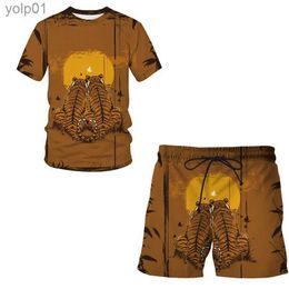 Men's Tracksuits Men Sets Summer Two tigers Fashion Clothing For Man Casual Sportswear 2022 Short Sleeve T Shirt+Shorts 2 Piece Tshirt SetL23101