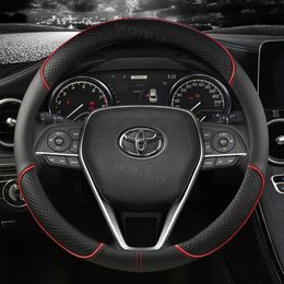 Steering Wheel Covers Car Steering Wheel Cover Leather 38cm For Toyota Corolla Fortuner Sequoia Auris Avensis YARIS Vios Celica 86 Rav4 4Runner C-HR Q231016