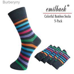 Men's Socks Emilback 5 PRS/Lot Colourful Mens Happy Funny Casual Long Bamboo High Quality Very Soft Antibacterial Big Size Breathable CL231016