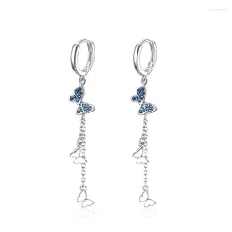 Dangle Earrings 925 Sterling Silver Long Tassel Chain Crystal Butterfly Drop For Women Girls Wedding Party Elegant Jewellery