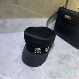 Stingy Brim Hats Retro Newsboy Caps Crystal Letter Octagon Hat Cotton Tongue Beret Men Women Newsboy Painter Cap Sun Hats