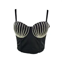 Women's Tanks Fashion Rhinestone Vest Women Sexy Sleeveless Dancer Retro Slim Shorrt Bustier Corsets Crop Tops Clothes Mujer J532