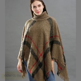 Shawls Plus Size Knitted Poncho Luxury Warm Capes Mujer Cashmere Blend Tassel Cloaks Turtleneck Pullover Feminino Chals Hijabs 231013