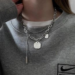 Pendant Necklaces Geometric Titanium Steel Decorative Necklace Female Hip-hop Trendy Brand Sweater Chain Stacked With Accessories Male