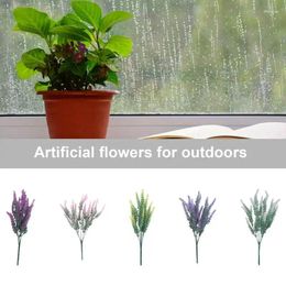 Decorative Flowers Artificial Lavender Flower Flocked Resistant Bundle Fake Plants Outdoor Indoor Purple For Home Decor