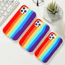 Cell Phone Cases Rainbow Phone Case for iPhone X XR 11 12 13 14 Pro Max Silicone Colour Drew Cute Back Cover Colourful Protect ShellL2310/16