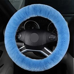 Steering Wheel Covers 100% New Zealand Wool Car Steering Wheel Cover Soft Warm Long Plush Steering Wheel Cover Heated Fur Universal 38cm Accessories Q231016