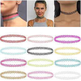 Chokers 12Pcs Vintage Neck Tattoo Choker Elastic Women Necklace Punk Stretch Jewelry Girls Necklaces 231016