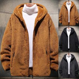 Men's Jackets Winter Male Fleece Jacket Coat Plush Zipper Hooded Solid Soft Cold-proof Thermal Warm Bomber For Outdoor