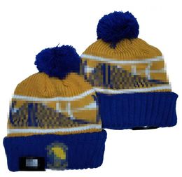 Warriors Beanies Los Angeles Chicago Cap Wool Warm Sport Knit Hat Basketball North American Team Striped Sideline USA College Cuffed Pom Hats Men Women