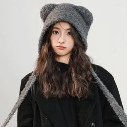 Wide Brim Hats Bear Ear Hat Stylish Knit For Women Warm Comfortable Cute Winter Protection Cotton Head Wrap