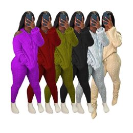 Designer Knitted Tracksuits Two Piece Sets Women Fall Winter Sweatsuits Long Sleeve Knitting Hooded Sweater Top and Pants Autumn Outfits Wholesale Clothing 10206