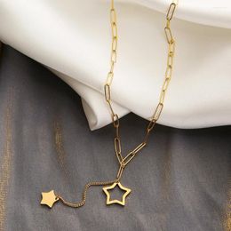 Pendant Necklaces Gold Plated Stars Stainless Steel Necklace For Women Tassel Long Sweater Chain Hip-hop Wind Collarbone