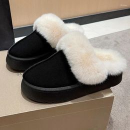 Slippers Women Winter Plush Sandals Luxury Slip On Platform Slides Female Thick Sole Designer Cotton Home Shoes