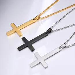 Pendant Necklaces HIP Hop Stainless Steel Cross Necklace With 3mm Cuban Chain Men Gold Colour Pendants & For Women Jewellery