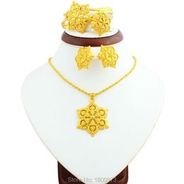 Earrings & Necklace 2021 Big Size Gold Flowers Ethiopian Jewellery Sets 22K Colour African Nigeria Sudan Kenya Habesha Wedding Set280P